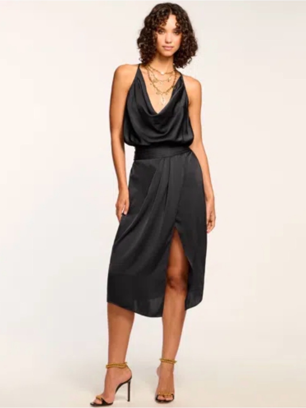 Ramy Brook Mônica Cowl Midi Black Dress
